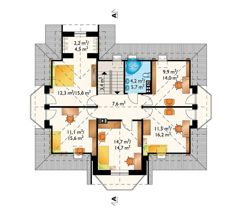 Antras Aukštas 1 – Namo projektas su mansarda 191 m², 5 Miegamieji — 12880R
