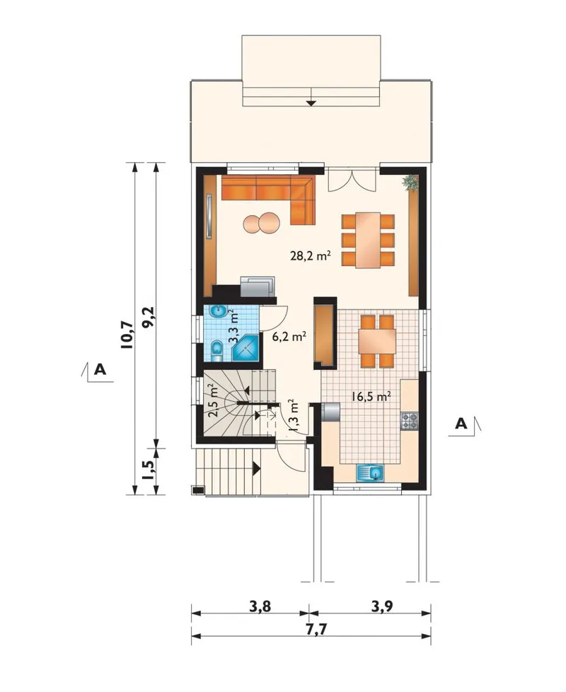 Pirmas Aukštas 1 – Namo projektas su mansarda 182 m², 3 Miegamieji — 79847R