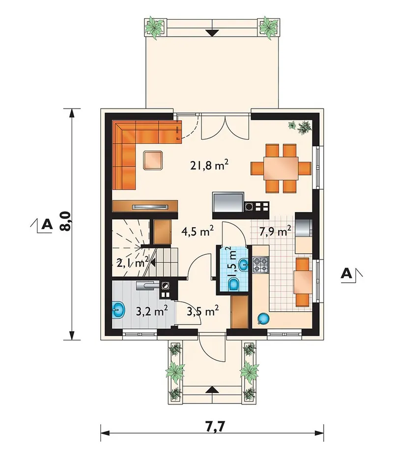 Pirmas Aukštas 1 – Namo projektas su mansarda 89 m², 3 Miegamieji — 19823R