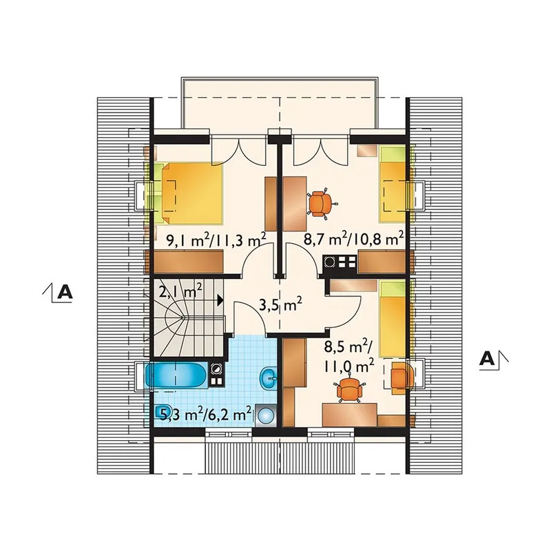 Antras Aukštas 1 – Namo projektas su mansarda 89 m², 3 Miegamieji — 19823R