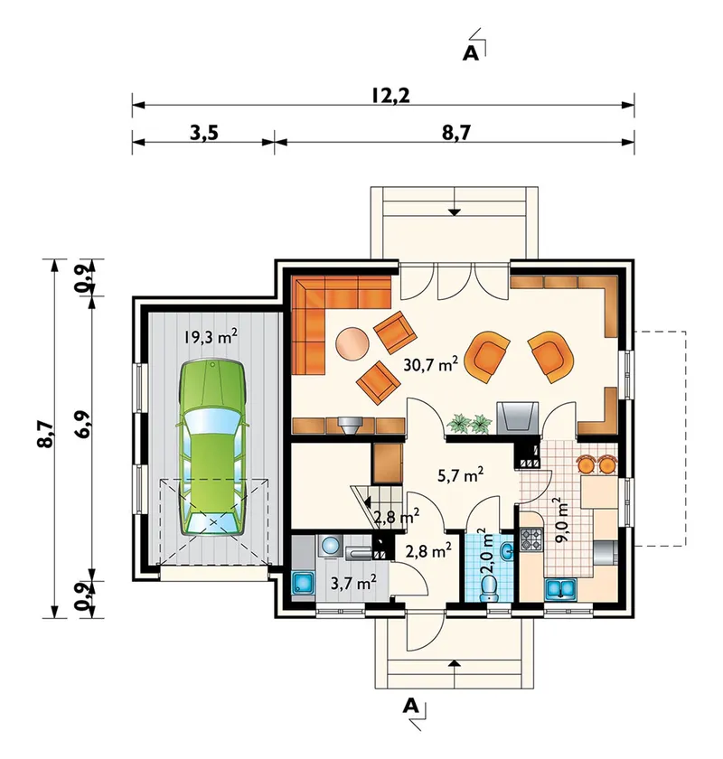 Pirmas Aukštas 1 – Namo projektas su mansarda 133 m², 3 Miegamieji — 81988R