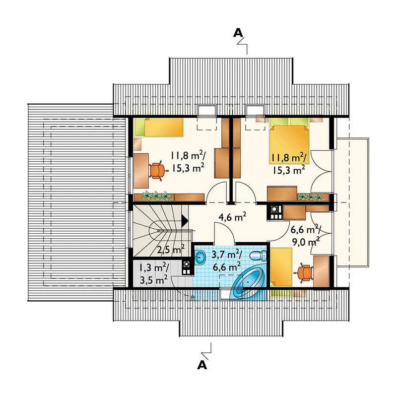 Antras Aukštas 1 – Namo projektas su mansarda 133 m², 3 Miegamieji — 81988R