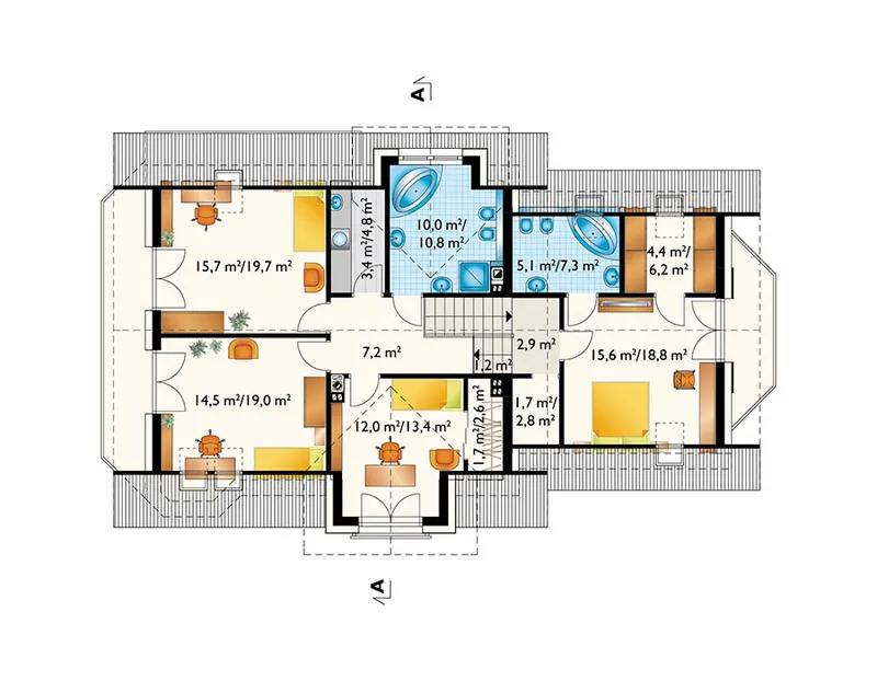 Antras Aukštas 1 – Namo projektas su mansarda 241 m², 5 Miegamieji — 77553R