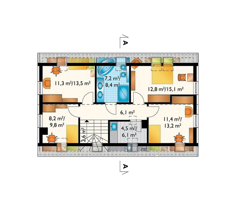 Antras Aukštas 1 – Namo projektas su mansarda 160 m², 4 Miegamieji — 68905R