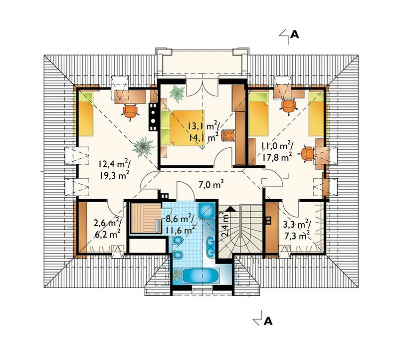 Antras Aukštas 1 – Namo projektas su mansarda 173 m², 3 Miegamieji — 13165R