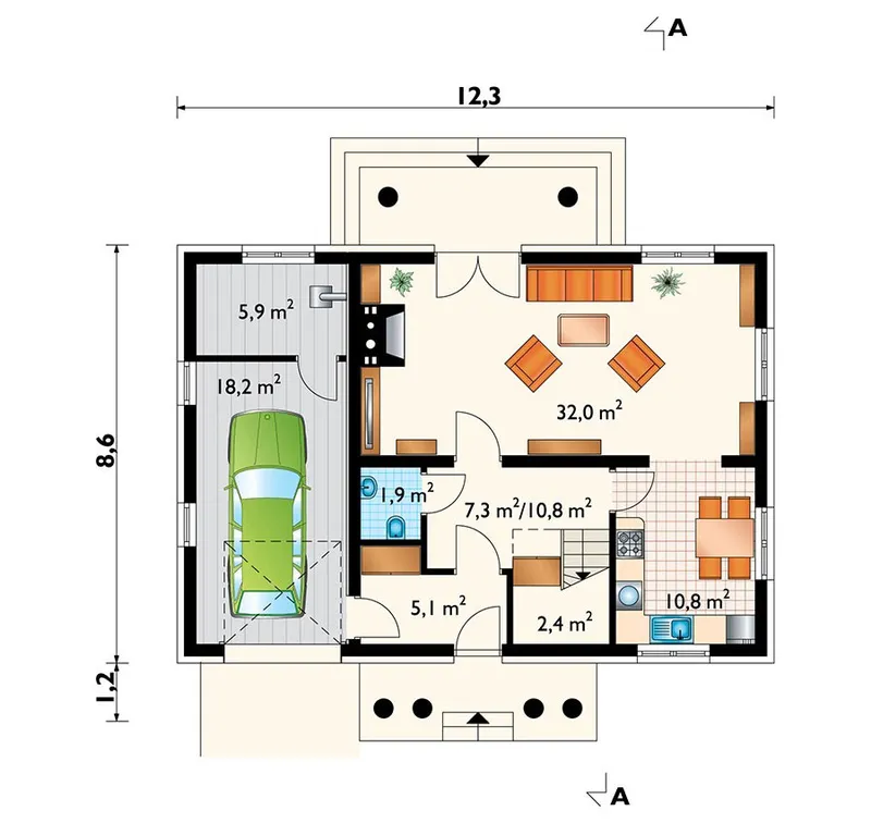 Pirmas Aukštas 1 – Namo projektas su mansarda 173 m², 3 Miegamieji — 13165R
