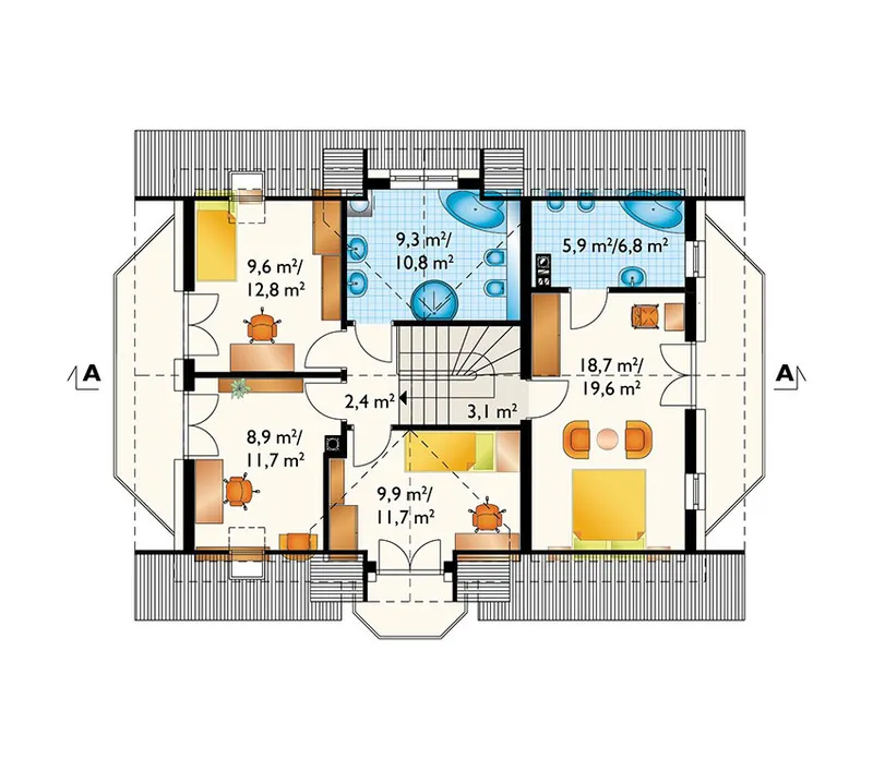 Antras Aukštas 1 – Namo projektas su mansarda 157 m², 3 Miegamieji — 14556R