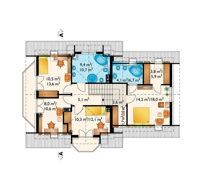 Antras Aukštas 1 – Namo projektas su mansarda 185 m², 4 Miegamieji — 42987R