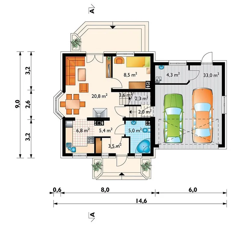 Pirmas Aukštas 1 – Namo projektas su mansarda 185 m², 4 Miegamieji — 42987R