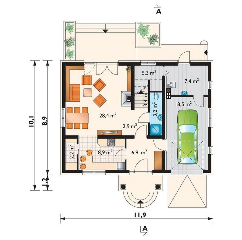 Pirmas Aukštas 1 – Namo projektas su mansarda 173 m², 4 Miegamieji — 31212R