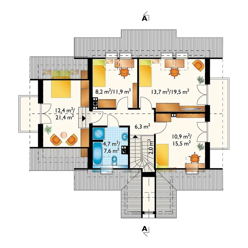 Antras Aukštas 1 – Namo projektas su mansarda 176 m², 4 Miegamieji — 18198R