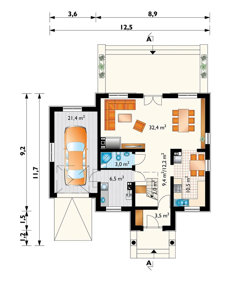 Pirmas Aukštas 1 – Namo projektas su mansarda 176 m², 4 Miegamieji — 18198R