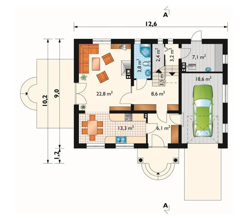 Pirmas Aukštas 1 – Namo projektas su mansarda 176 m², 3 Miegamieji — 87457R
