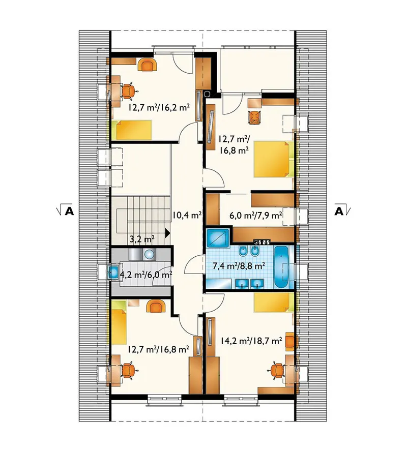 Antras Aukštas 1 – Namo projektas su mansarda 211 m², 4 Miegamieji — 72259R