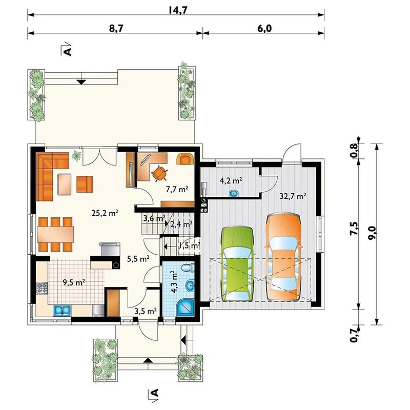 Pirmas Aukštas 1 – Namo projektas su mansarda 194 m², 3 Miegamieji — 18030R