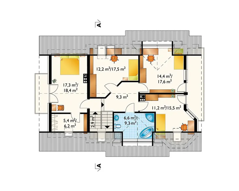 Antras Aukštas 1 – Namo projektas su mansarda 197 m², 4 Miegamieji — 39182R