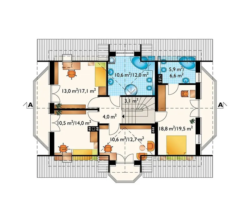 Antras Aukštas 1 – Namo projektas su mansarda 182 m², 4 Miegamieji — 59150R