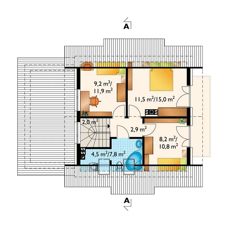 Antras Aukštas 1 – Namo projektas su mansarda 124 m², 3 Miegamieji — 50513R