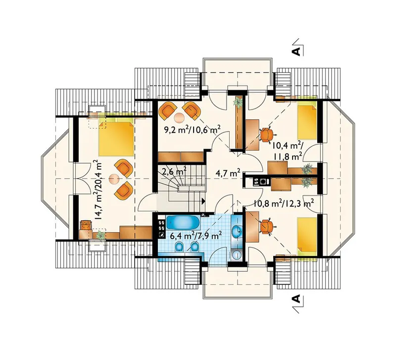Antras Aukštas 1 – Namo projektas su mansarda 143 m², 3 Miegamieji — 18026R