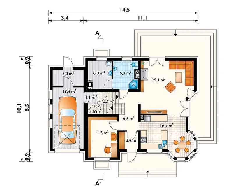Pirmas Aukštas 1 – Namo projektas su mansarda 283 m², 4 Miegamieji — 18501R