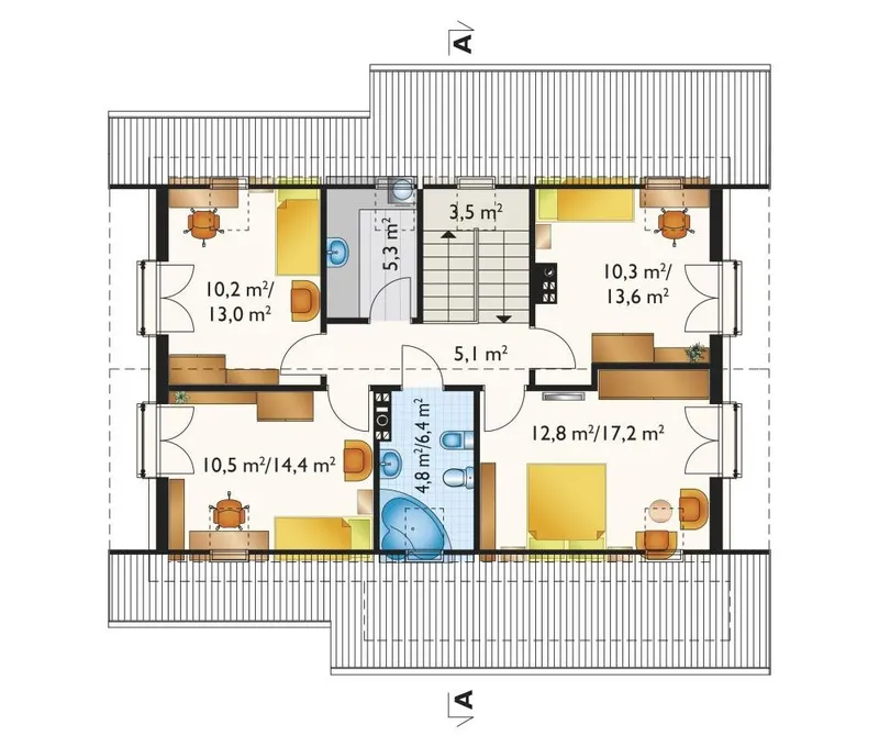 Antras Aukštas 1 – Namo projektas su mansarda 165 m², 4 Miegamieji — 59536R