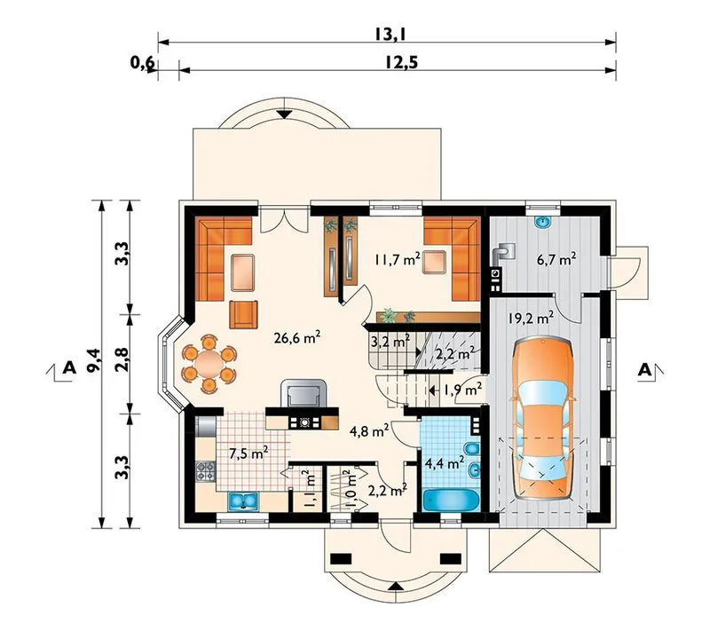 Pirmas Aukštas 1 – Namo projektas su mansarda 185 m², 4 Miegamieji — 39692R