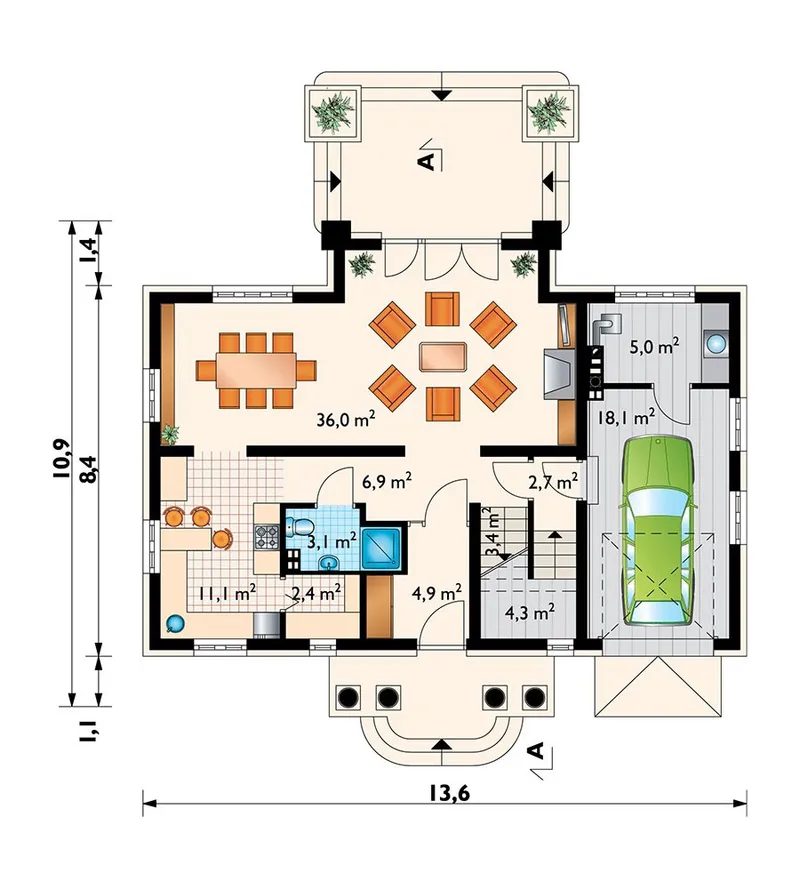Pirmas Aukštas 1 – Namo projektas su mansarda 169 m², 4 Miegamieji — 72407R