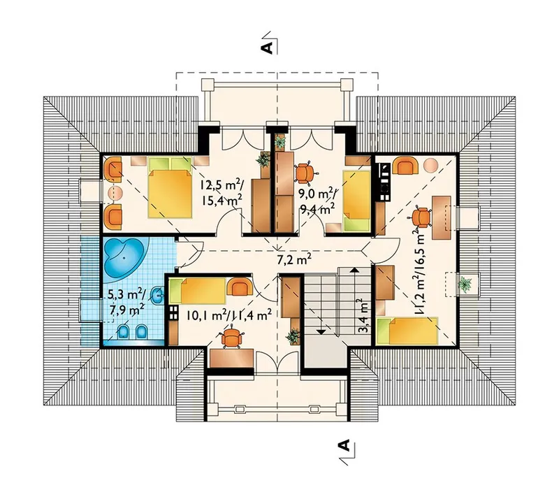 Antras Aukštas 1 – Namo projektas su mansarda 169 m², 4 Miegamieji — 72407R