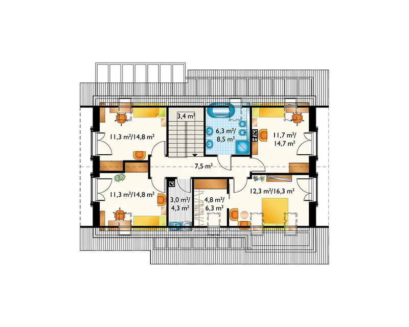 Antras Aukštas 1 – Namo projektas su mansarda 188 m², 4 Miegamieji — 45220R