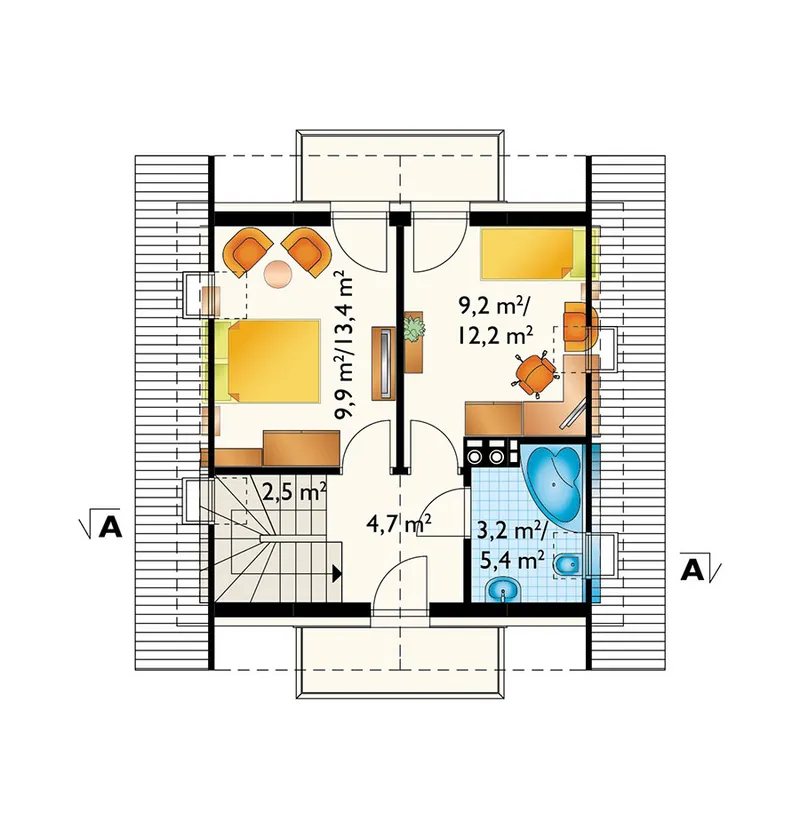 Antras Aukštas 1 – Namo projektas su mansarda 78 m², 2 Miegamieji — 74279R