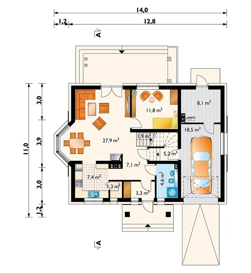 Pirmas Aukštas 1 – Namo projektas su mansarda 196 m², 5 Miegamieji — 49386R