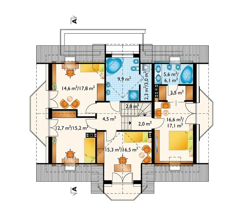 Antras Aukštas 1 – Namo projektas su mansarda 196 m², 5 Miegamieji — 49386R