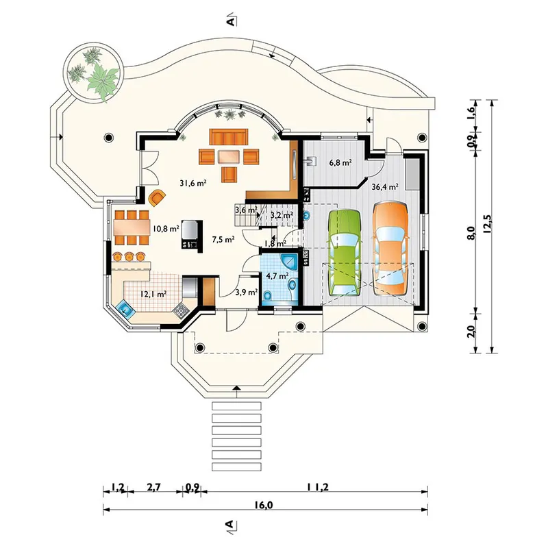 Pirmas Aukštas 1 – Namo projektas su mansarda 252 m², 4 Miegamieji — 59133R
