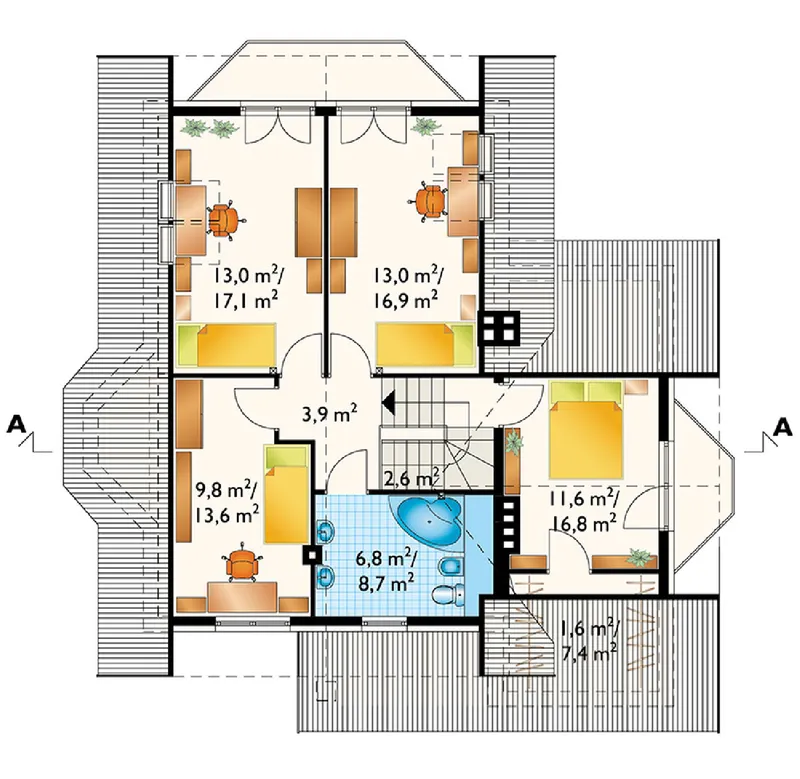 Antras Aukštas 1 – Namo projektas su mansarda 174 m², 4 Miegamieji — 23371R
