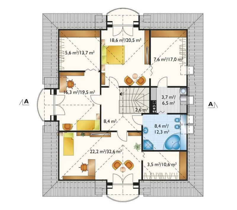 Antras Aukštas 1 – Namo projektas su mansarda 271 m², 4 Miegamieji — 71118R