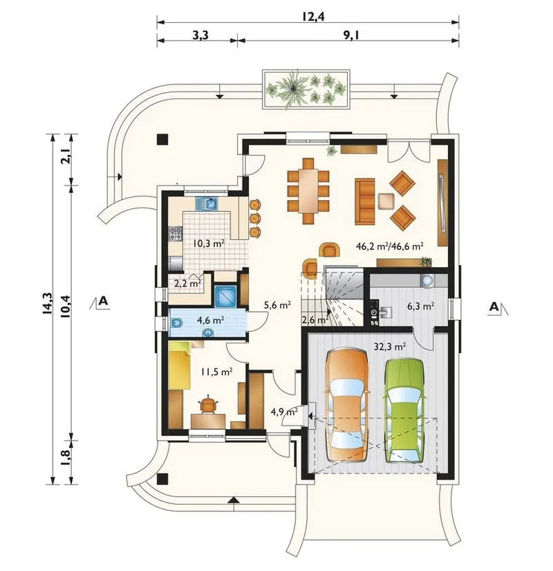 Pirmas Aukštas 1 – Namo projektas su mansarda 271 m², 4 Miegamieji — 71118R