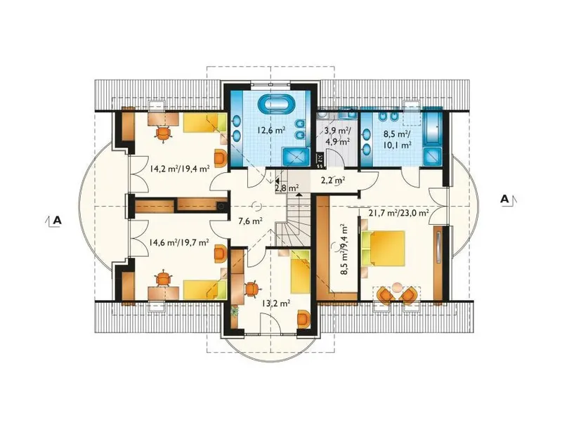 Antras Aukštas 1 – Namo projektas su mansarda 222 m², 4 Miegamieji — 18320R