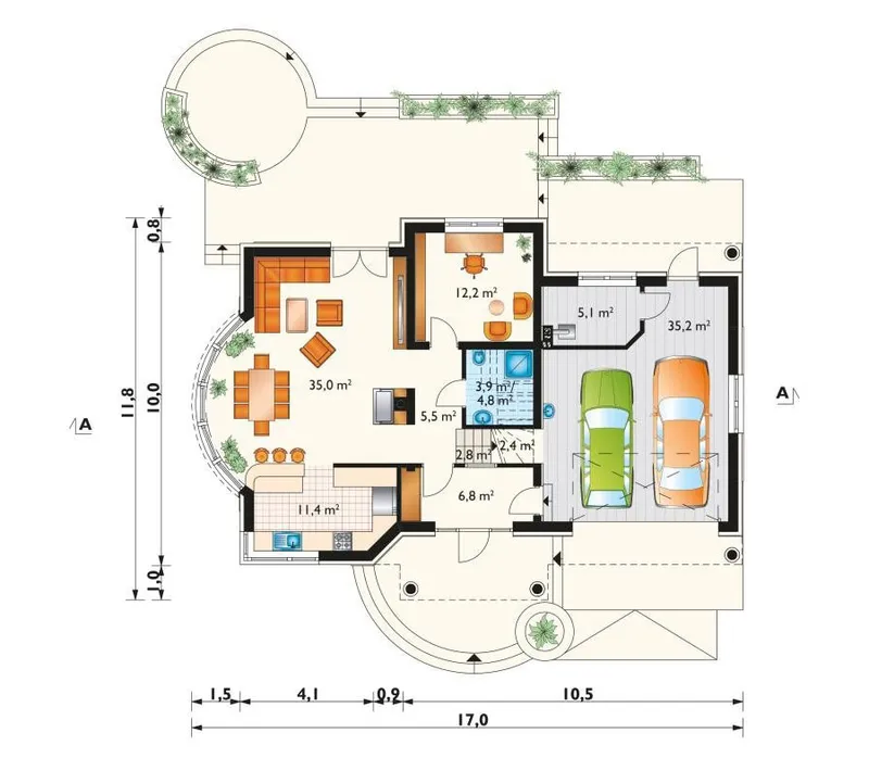 Pirmas Aukštas 1 – Namo projektas su mansarda 222 m², 4 Miegamieji — 18320R