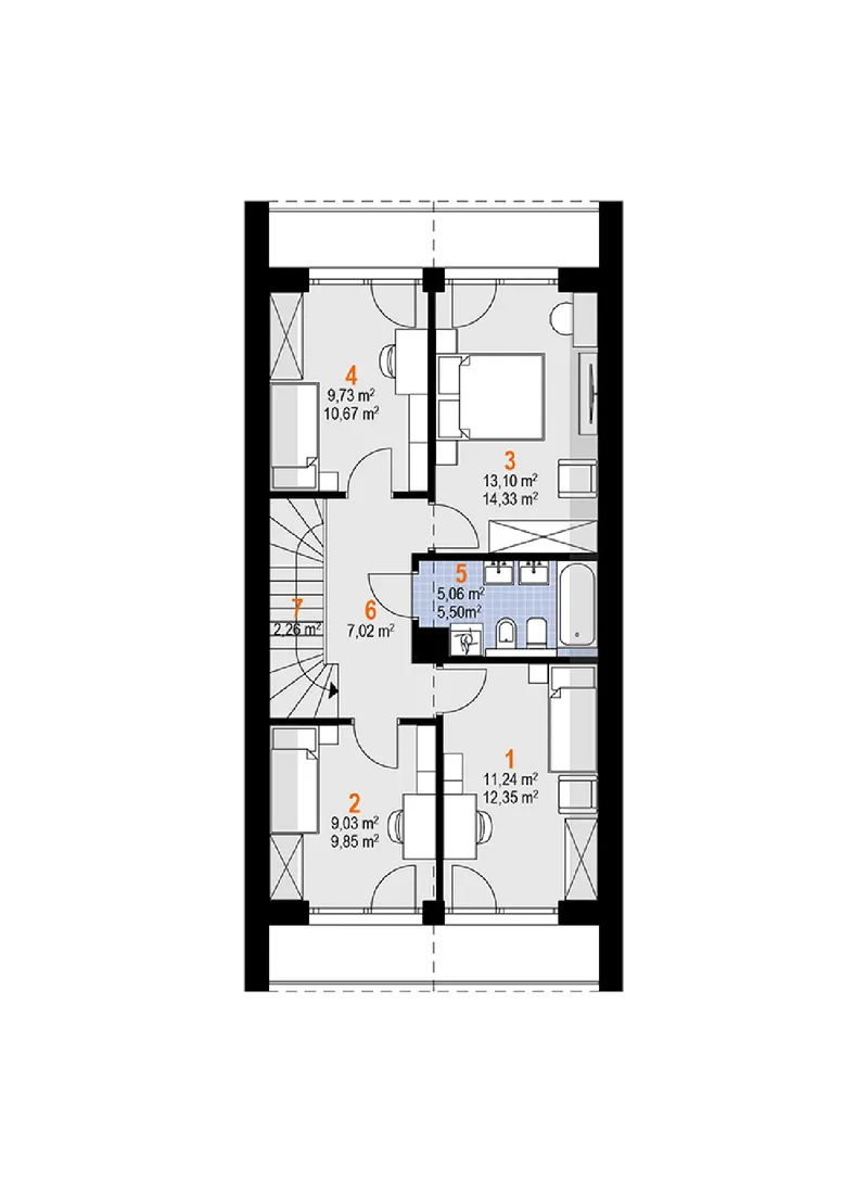 Antras Aukštas 1 – Vieno aukšto namo projektas 128 m², 4 Miegamieji — 10622R