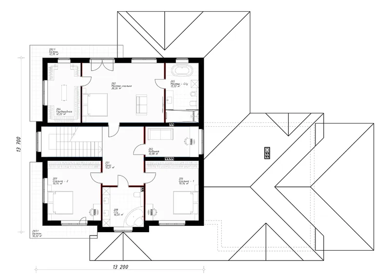Antras Aukštas 10 – Dviejų aukštų namo projektas 348 m², 4 Miegamieji — 64022R