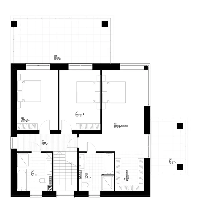 Antras Aukštas 10 – Dviejų aukštų namo projektas 194 m², 3 Miegamieji — 65595R
