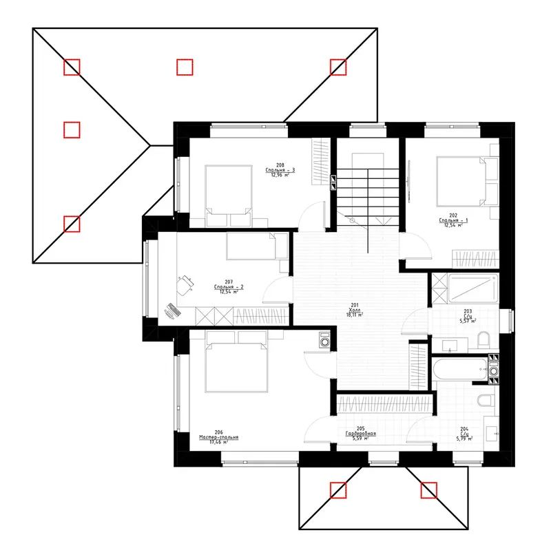 Antras Aukštas 10 – Dviejų aukštų namo projektas 184 m², 5 Miegamieji — 10542R