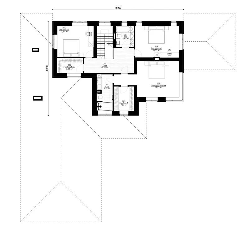 Antras Aukštas 10 – Dviejų aukštų namo projektas 313 m², 4 Miegamieji — 44340R