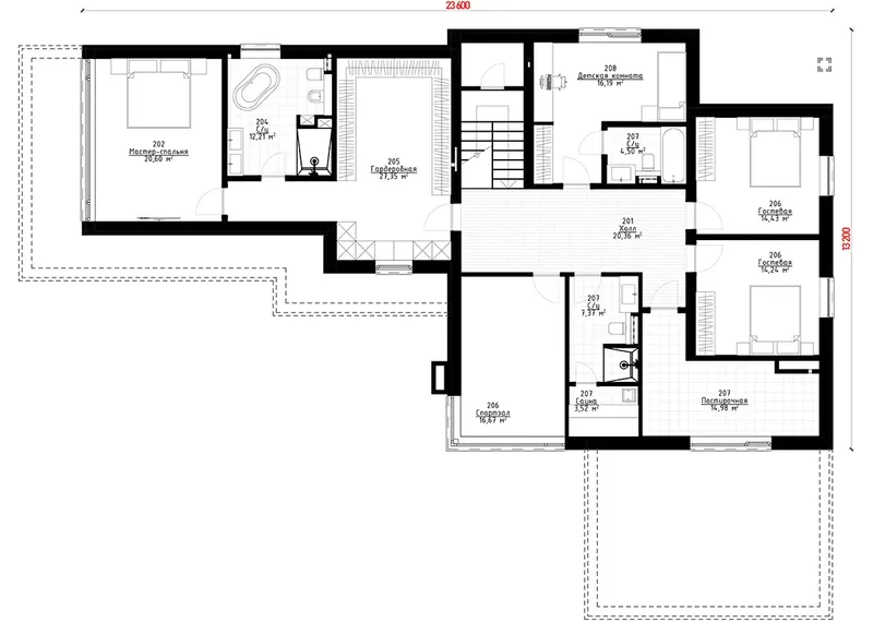 Antras Aukštas 10 – Dviejų aukštų namo projektas 423 m², 4 Miegamieji — 41006R