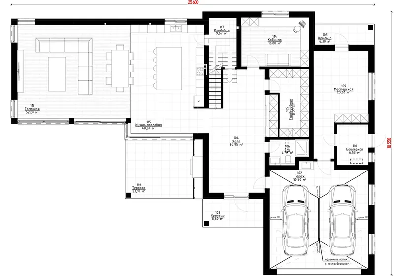 Pirmas Aukštas 9 – Dviejų aukštų namo projektas 423 m², 4 Miegamieji — 41006R