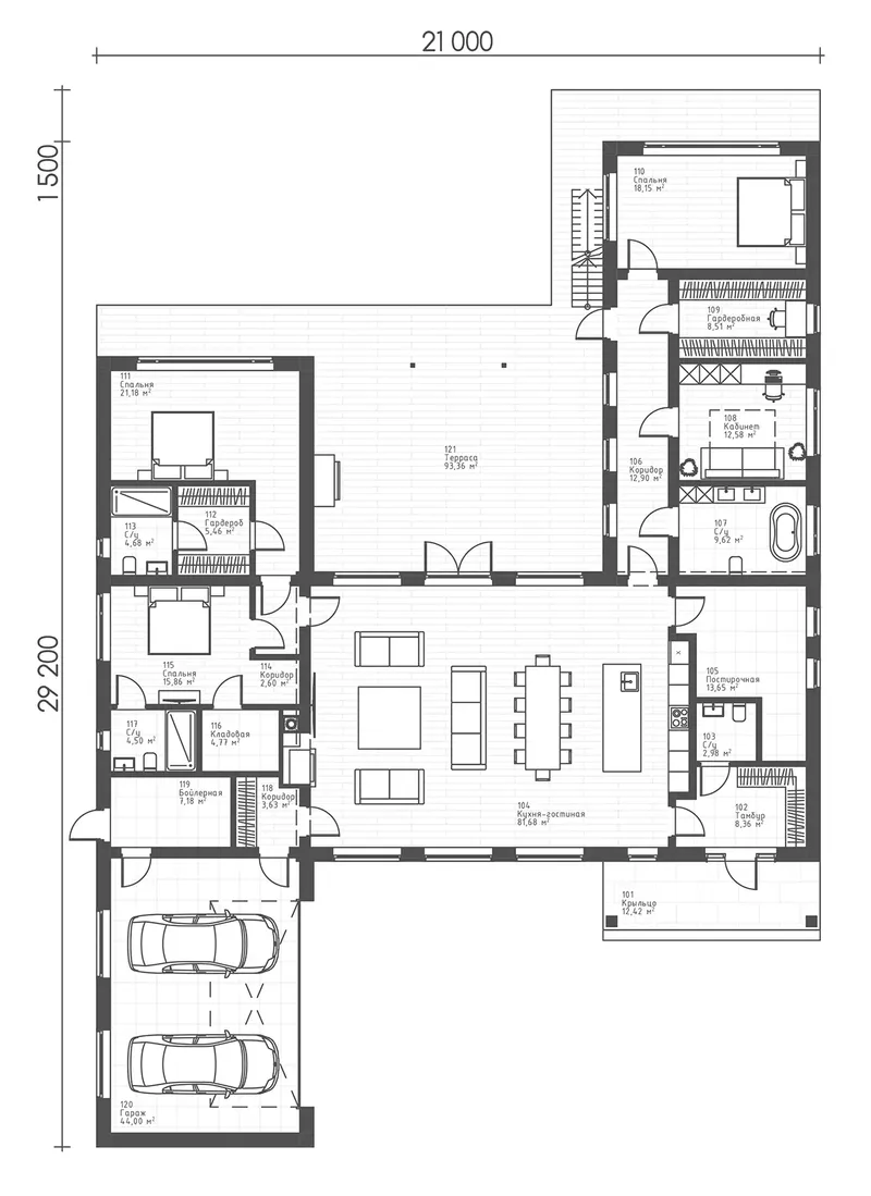 Pirmas Aukštas 5 – Vieno aukšto namo projektas 282 m², 3 Miegamieji — 75077R