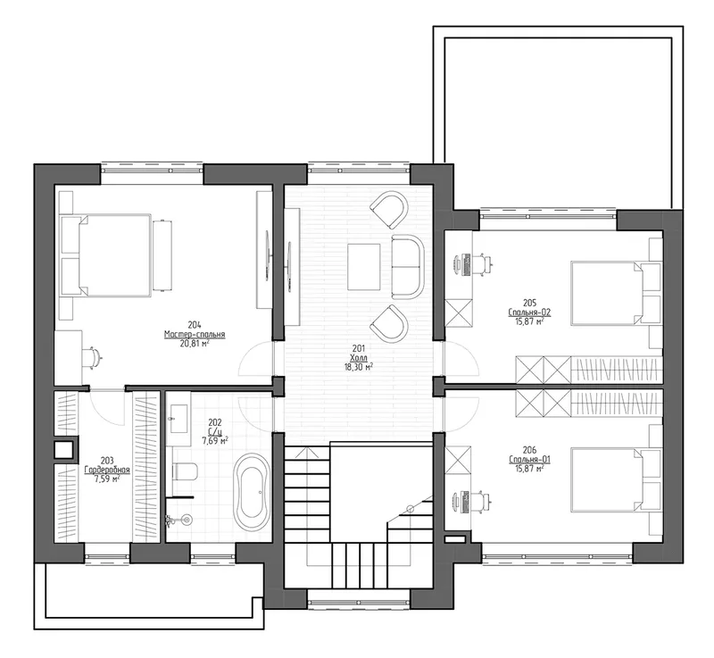 Antras Aukštas 7 – Dviejų aukštų namo projektas 183 m², 3 Miegamieji — 73975R