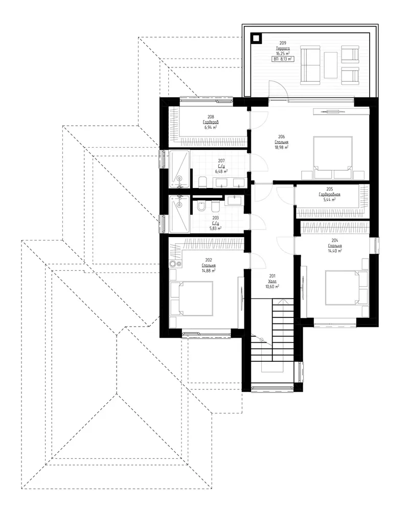 Antras Aukštas 9 – Dviejų aukštų namo projektas 201 m², 4 Miegamieji — 10424R