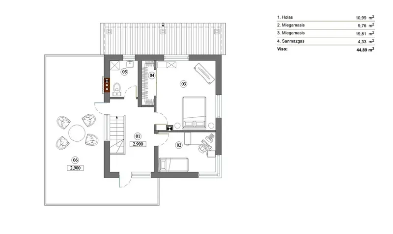 Antras Aukštas 6 – Dviejų aukštų namo projektas 116 m², 2 Miegamieji — 82072R