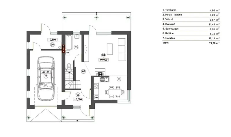 Pirmas Aukštas 5 – Dviejų aukštų namo projektas 116 m², 2 Miegamieji — 82072R